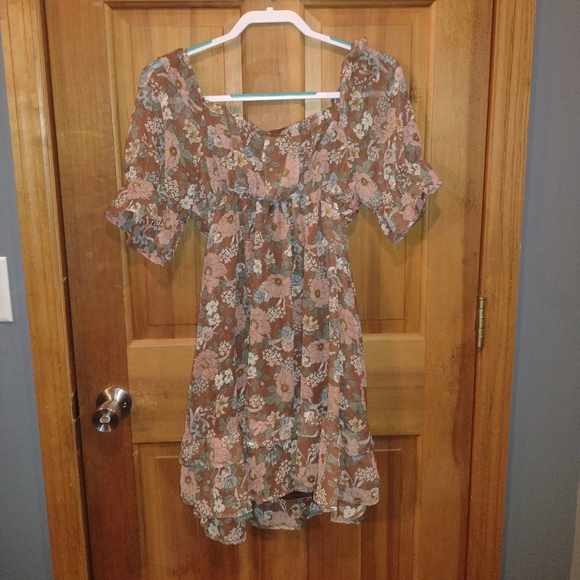 NWT blu pepper brown floral dress size L - Picture 5 of 7